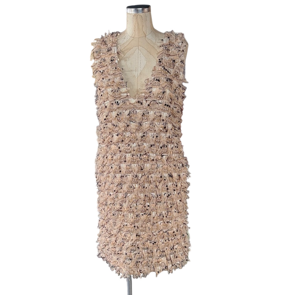 Anthropologie Blue Tassel Sleeveless V-Neck Textured Mini Dress Women’s Size M - Picture 5 of 11